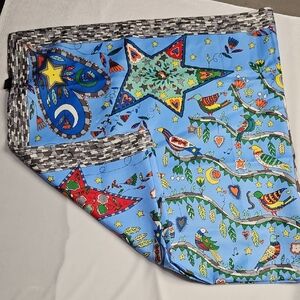 Women's Whimsical Birds Hearts Stars Blue Colorful Silky Scarf Neck Scarf Wrap